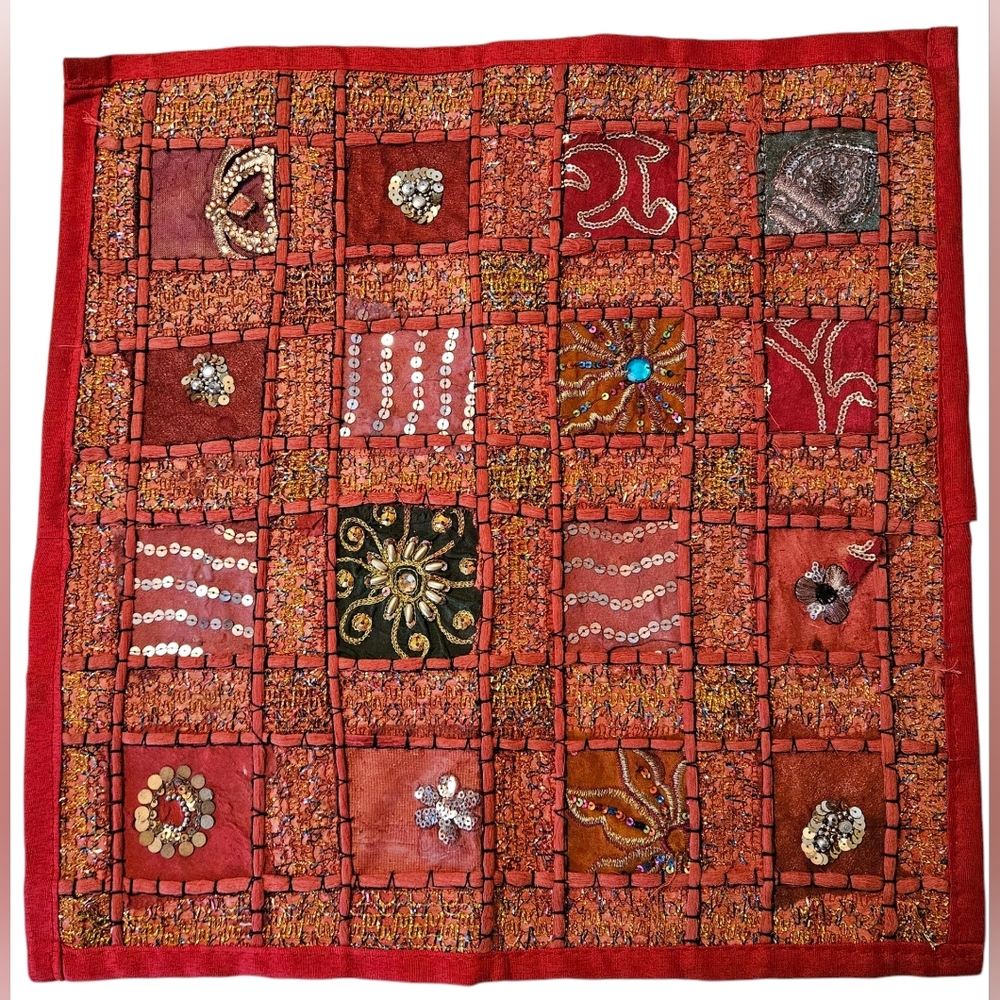Red Beaded Pillow Cover